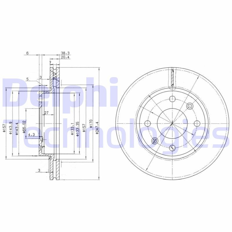 DELPHI BG2292: Piduriketas Ø: 247mm, õhutusega, Ø: 247mm, õlitatud