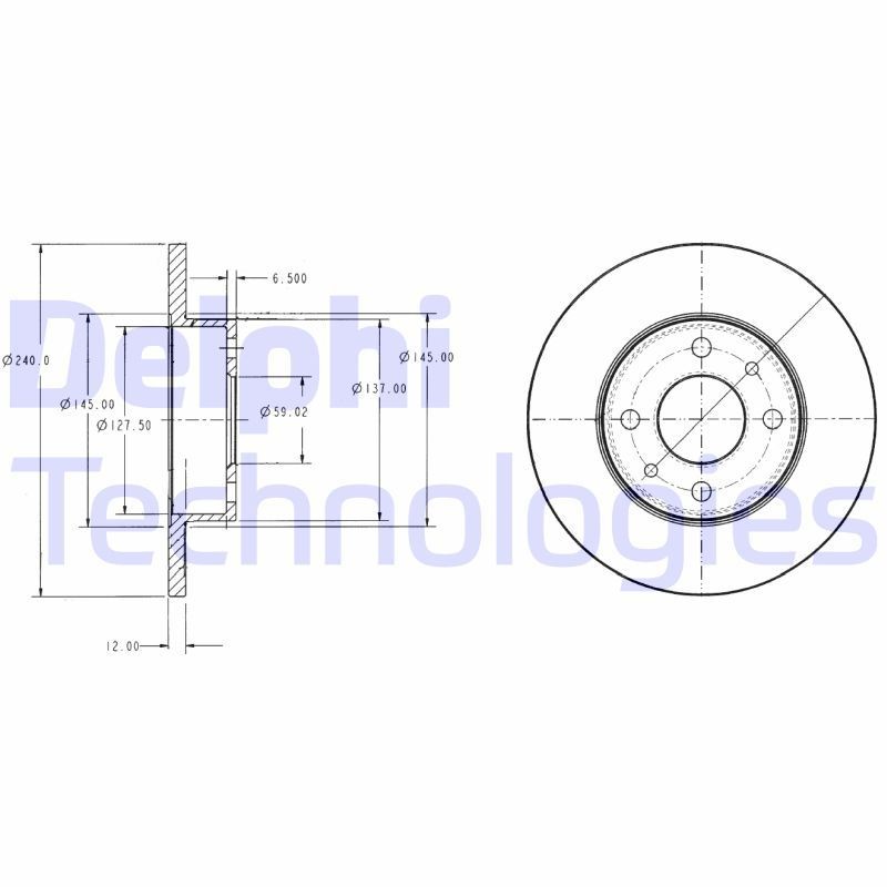 DELPHI BG2313: Bromsskiva Ø: 240mm, full, Ø: 240mm, oljad
