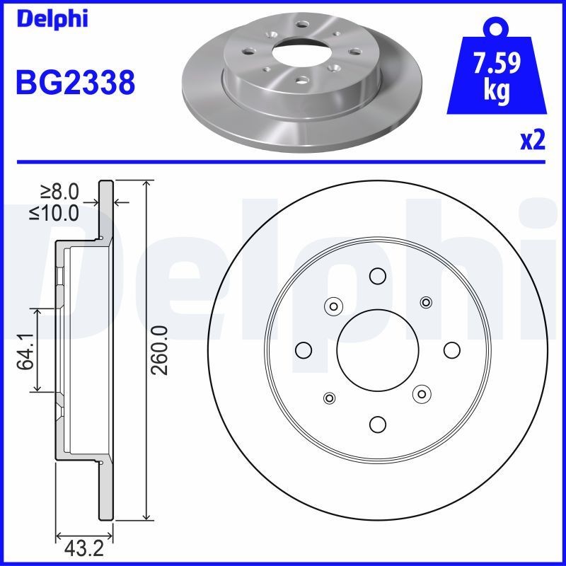DELPHI BG2338: Piduriketas Ø: 260mm, täis, Ø: 260mm, õlitatud