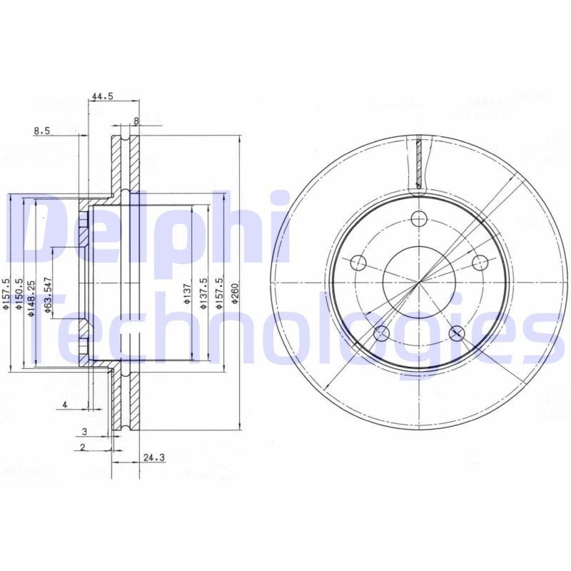 DELPHI BG2346: Piduriketas Ø: 261mm, õhutusega, Ø: 261mm, õlitatud