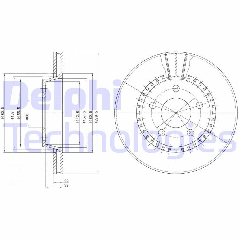 DELPHI BG2377: Piduriketas Ø: 280mm, õhutusega, Ø: 280mm