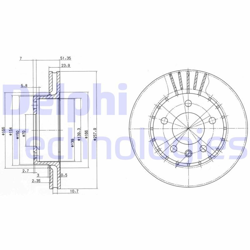 DELPHI BG2384: Piduriketas Ø: 258mm, õhutusega, Ø: 258mm, õlitatud