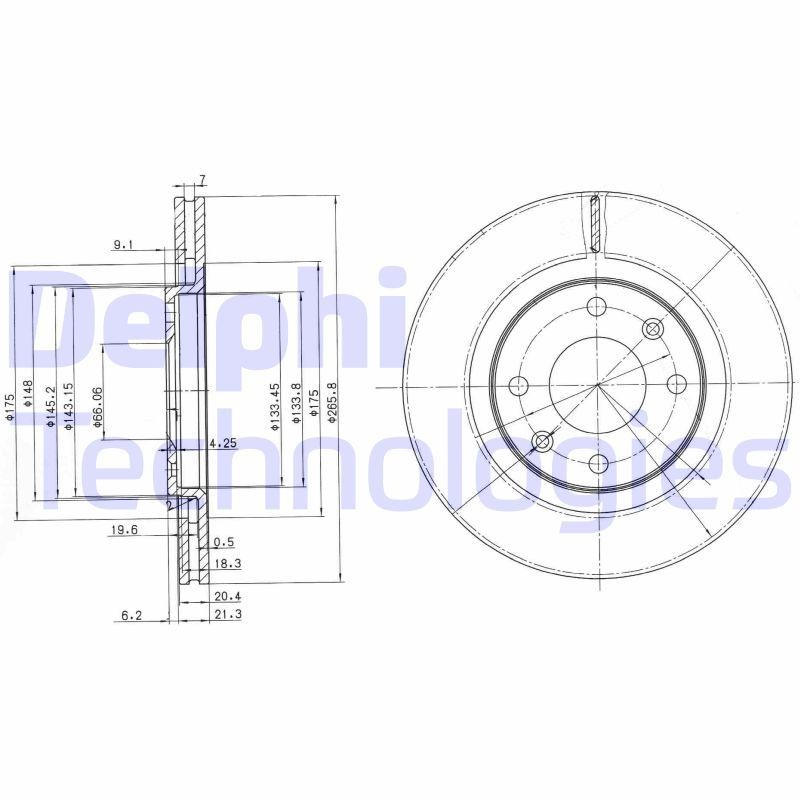DELPHI BG2387: Piduriketas Ø: 266mm, õhutusega, Ø: 266mm, õlitatud