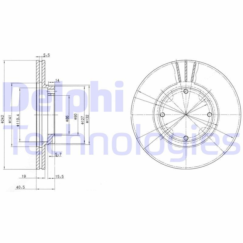 DELPHI BG2394: Спирачен диск Ø: 242mm, вентилиран, Ø: 242mm, омаслен