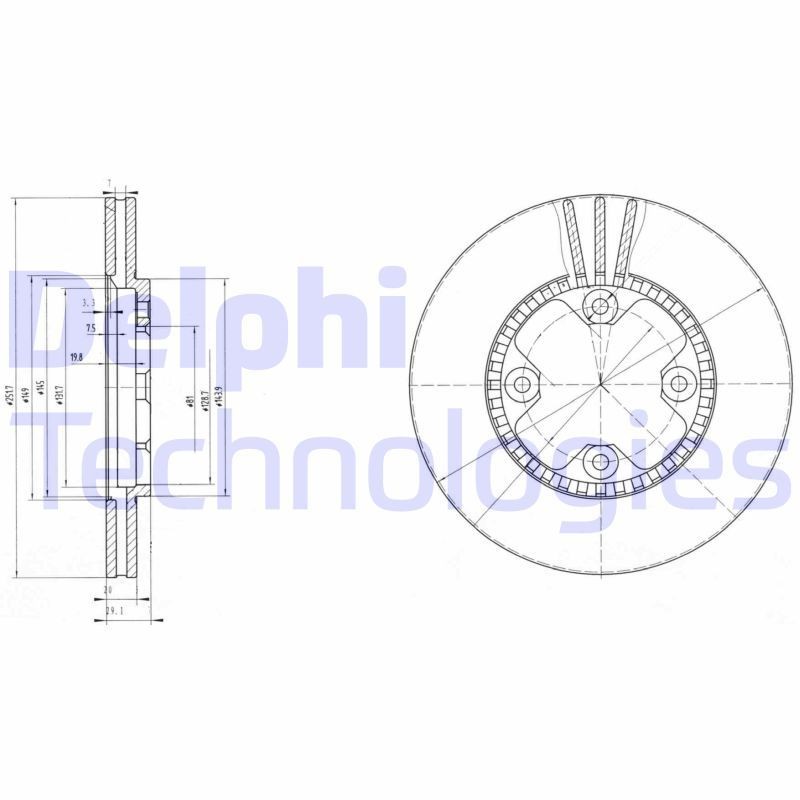 DELPHI BG2404: Piduriketas Ø: 252mm, õhutusega, Ø: 252mm