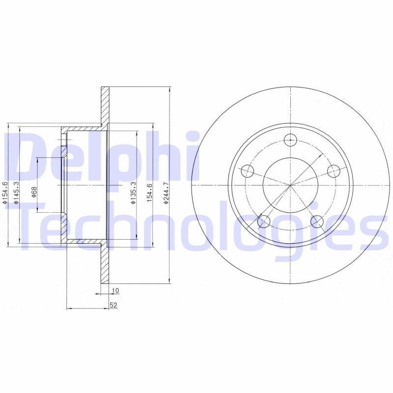 DELPHI BG2410: Stabdžių diskas Ø: 245mm, visiškai, Ø: 245mm