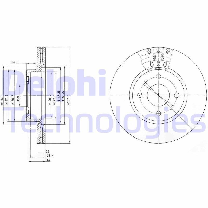 DELPHI BG2413: Piduriketas Ø: 257mm, õhutusega, Ø: 257mm