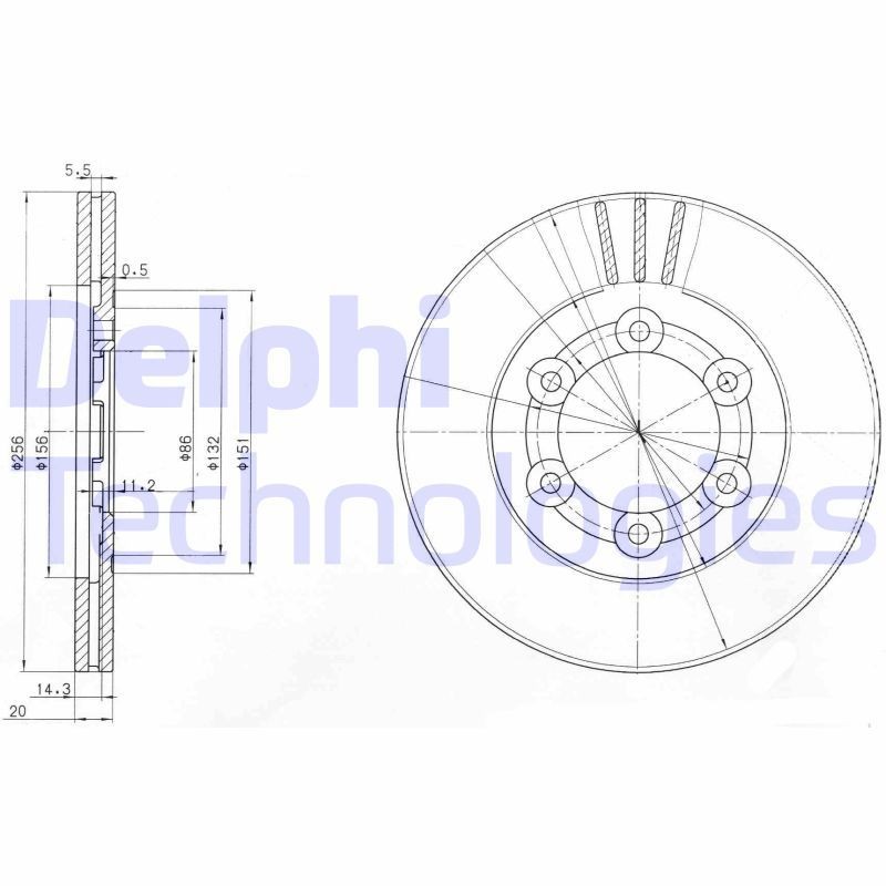 DELPHI BG2416: Piduriketas Ø: 256mm, õhutusega, Ø: 256mm, õlitatud