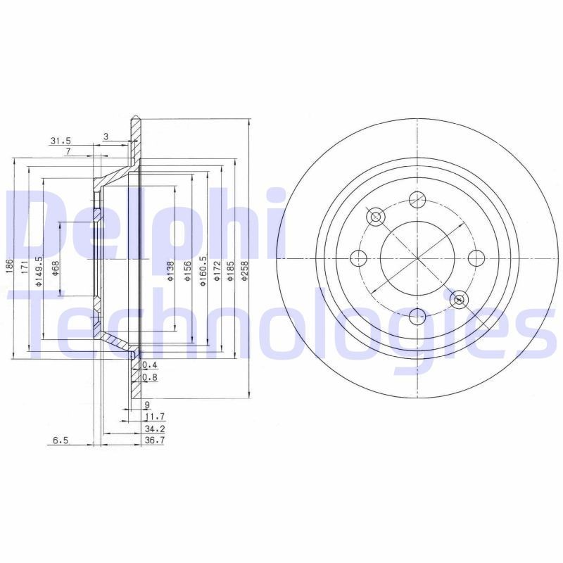 DELPHI BG2420: Piduriketas Ø: 258mm, täis, Ø: 258mm, õlitatud