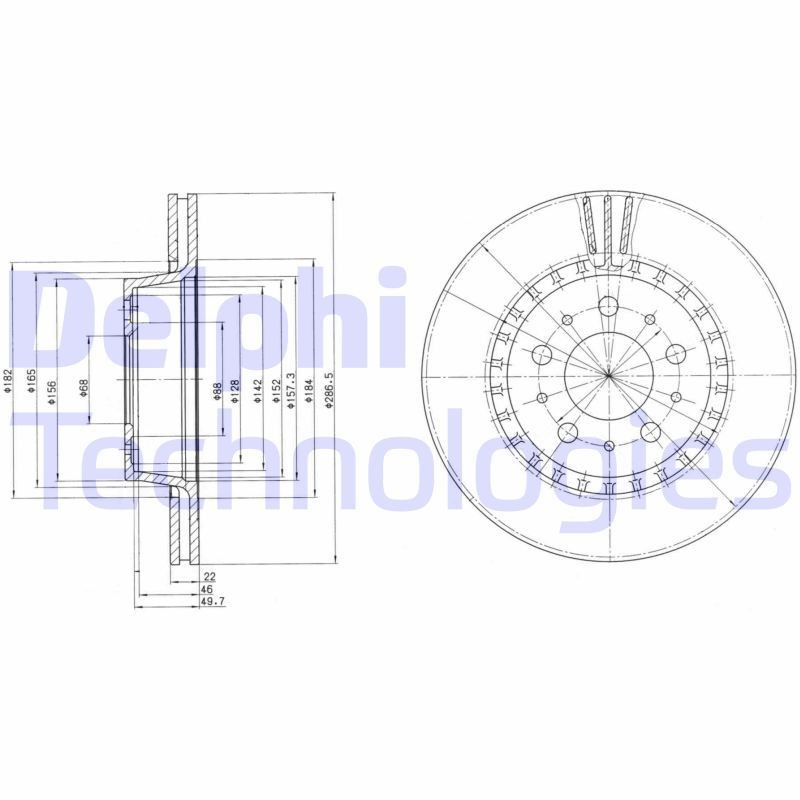 DELPHI BG2426: Piduriketas Ø: 287mm, õhutusega, Ø: 287mm, õlitatud