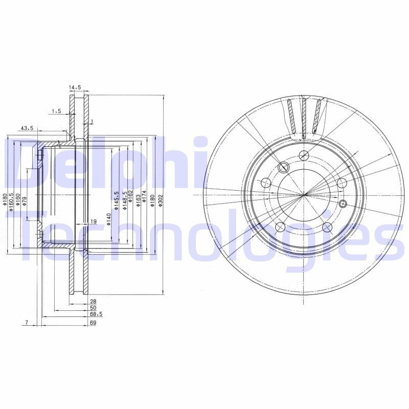 DELPHI BG2434: Спирачен диск Ø: 302mm, вентилиран, Ø: 302mm