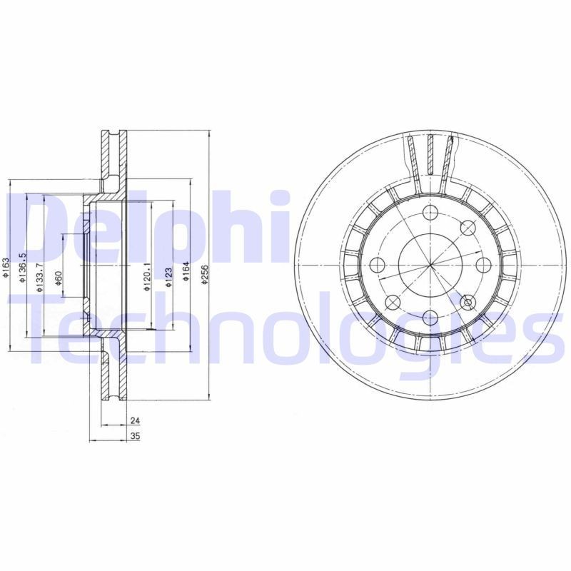 DELPHI BG2443: Piduriketas Ø: 256mm, õhutusega, Ø: 256mm, õlitatud