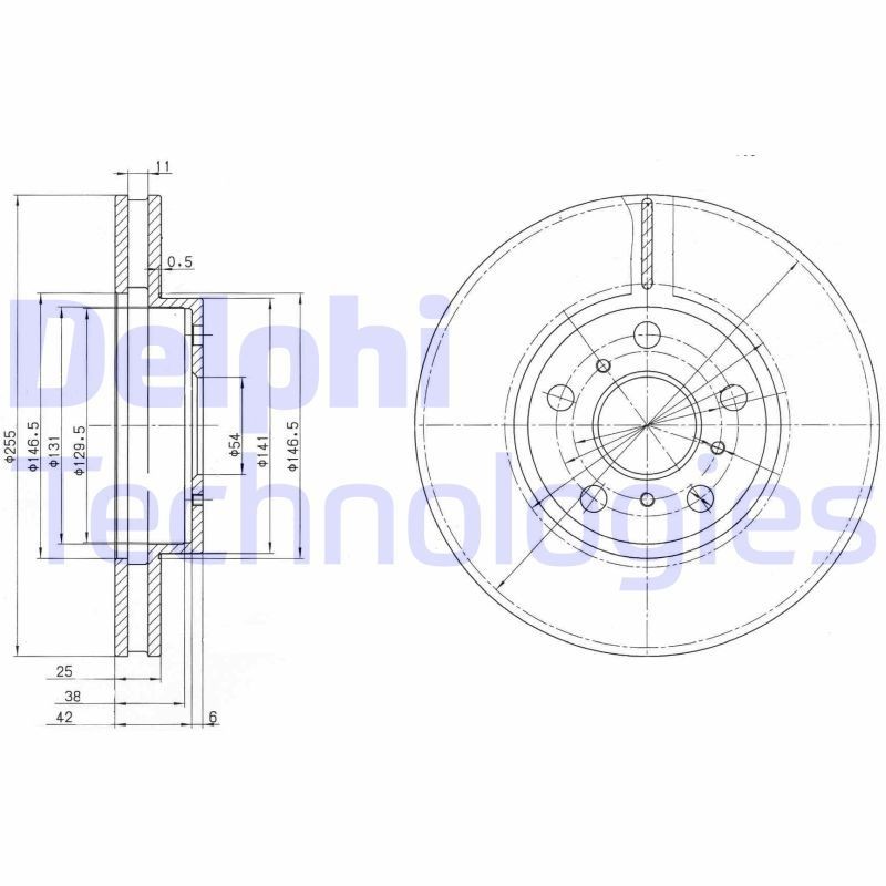 DELPHI BG2450: Piduriketas Ø: 255mm, õhutusega, Ø: 255mm