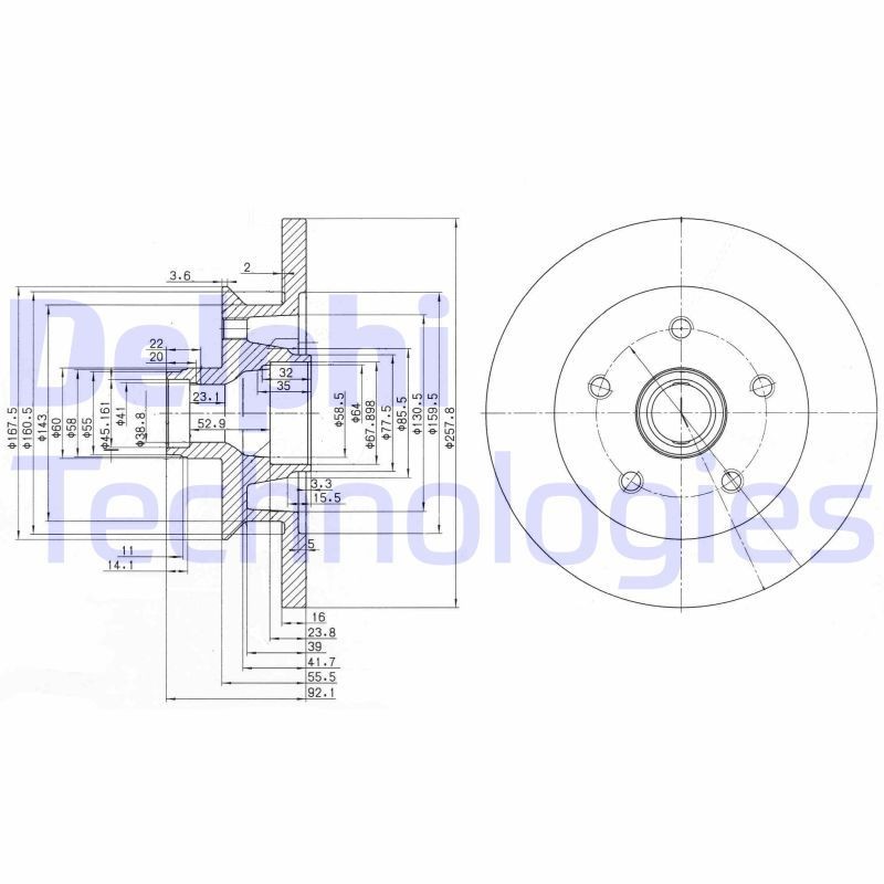 DELPHI BG2468: Piduriketas Ø: 258mm, täis, Ø: 258mm, õlitatud
