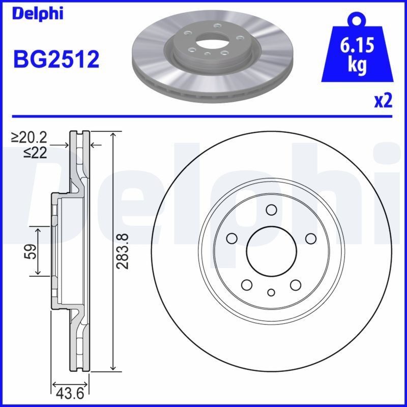 DELPHI BG2512: Спирачен диск Ø: 284mm, вентилиран, Ø: 284mm, омаслен