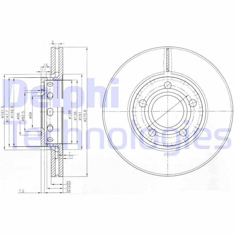 DELPHI BG2518: Piduriketas Ø: 276mm, õhutusega, Ø: 276mm, õlitatud