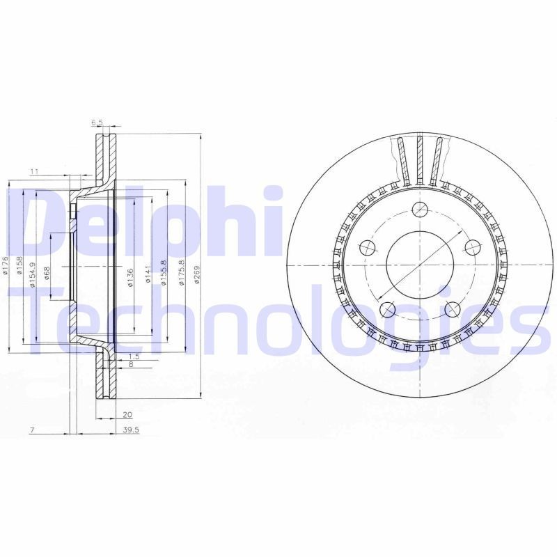 DELPHI BG2519: Piduriketas Ø: 269mm, õhutusega, Ø: 269mm, õlitatud