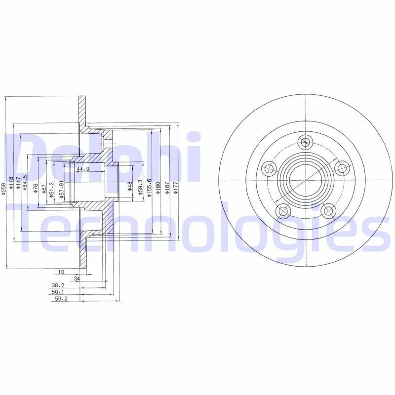 DELPHI BG2549: Piduriketas Ø: 259mm, täis, Ø: 259mm, koos rattakeskmega