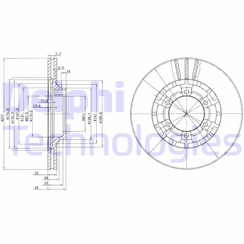 DELPHI BG2561: Piduriketas Ø: 277mm, õhutusega, Ø: 277mm, õlitatud