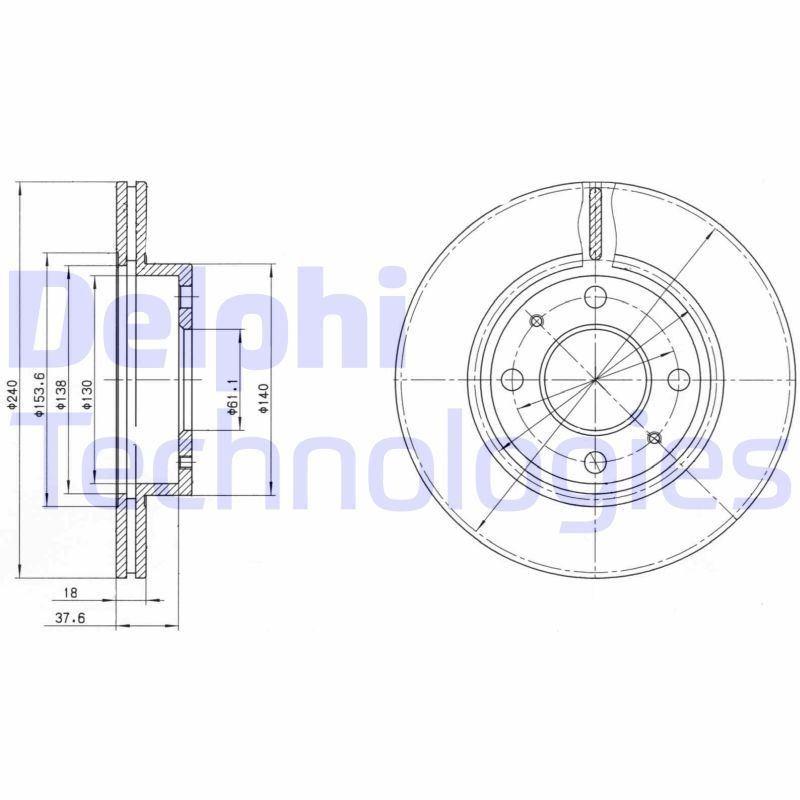 DELPHI BG2565: Piduriketas Ø: 240mm, õhutusega, Ø: 240mm, õlitatud