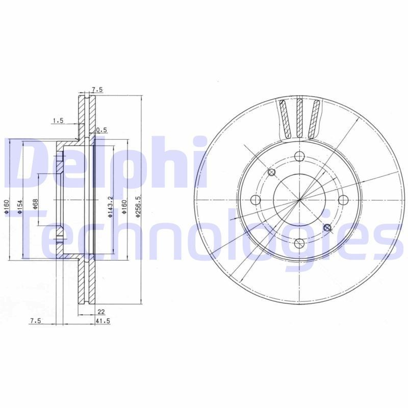 DELPHI BG2567: Piduriketas Ø: 257mm, õhutusega, Ø: 257mm, õlitatud