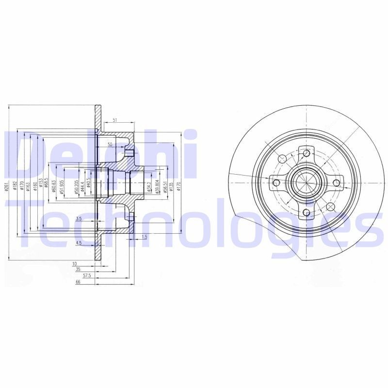 DELPHI BG2571: Piduriketas Ø: 261mm, täis, Ø: 261mm, õlitatud