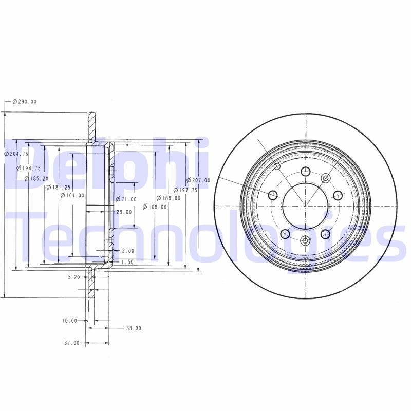 DELPHI BG2573: Piduriketas Ø: 290mm, täis, Ø: 290mm, õlitatud