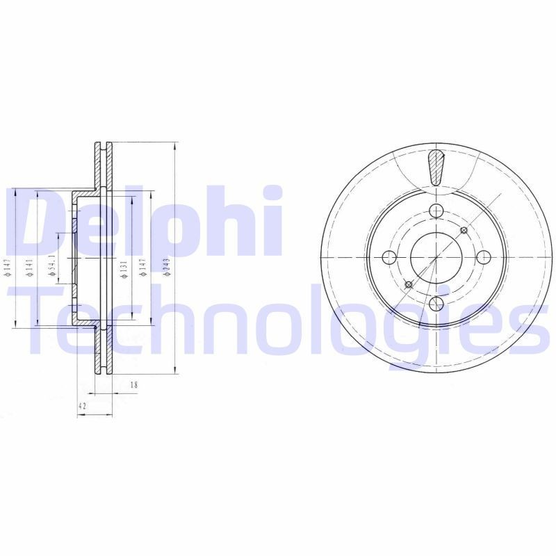 DELPHI BG2588: Stabdžių diskas Ø: 243mm, ventiliuojama, Ø: 243mm