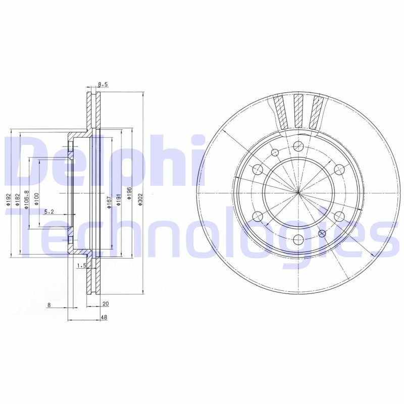 DELPHI BG2591: Piduriketas Ø: 303mm, õhutusega, Ø: 303mm, õlitatud