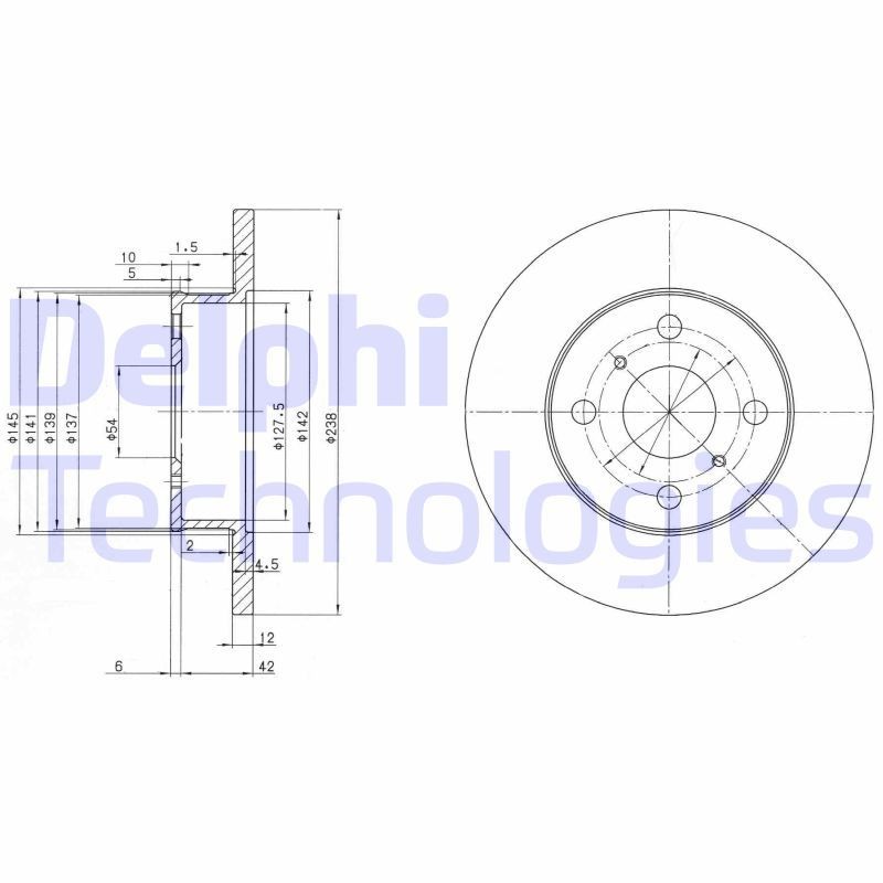 DELPHI BG2597: Piduriketas Ø: 238mm, täis, Ø: 238mm, õlitatud