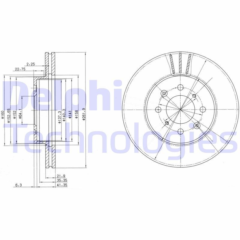 DELPHI BG2615: Piduriketas Ø: 262mm, õhutusega, Ø: 262mm, õlitatud