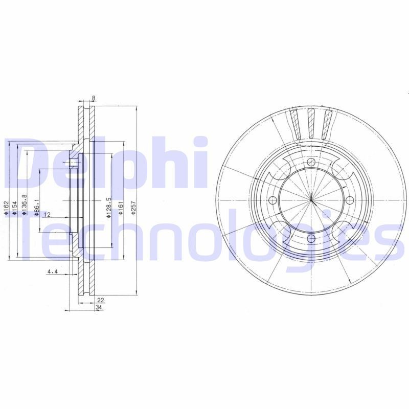 DELPHI BG2628: Piduriketas Ø: 257mm, õhutusega, Ø: 257mm, õlitatud