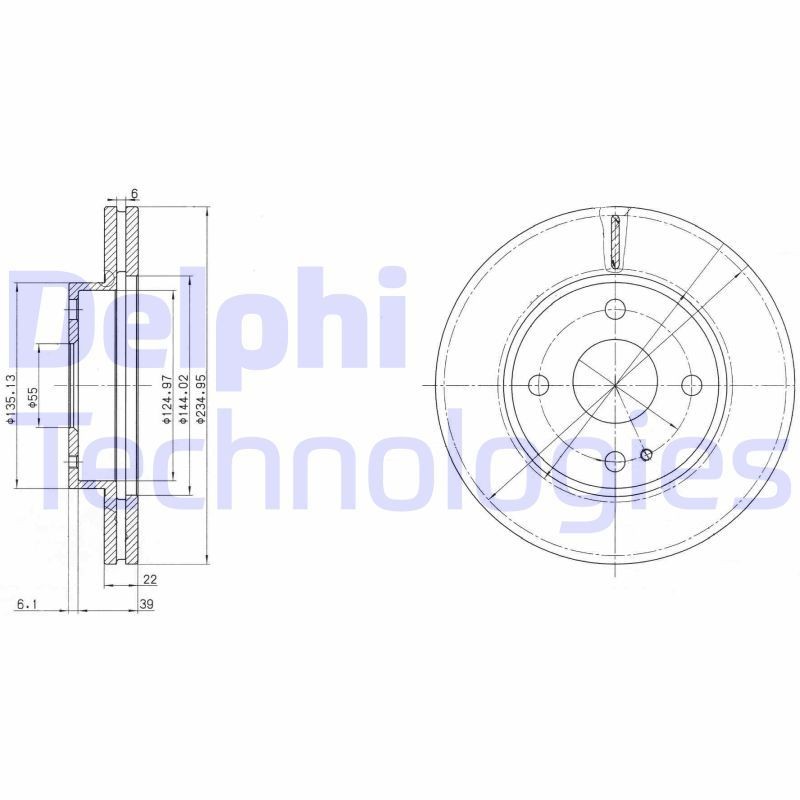 DELPHI BG2629: Piduriketas Ø: 235mm, õhutusega, Ø: 235mm, õlitatud