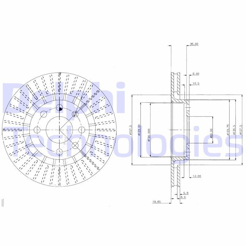 DELPHI BG2636: Piduriketas Ø: 256mm, õhutusega, Ø: 256mm, õlitatud