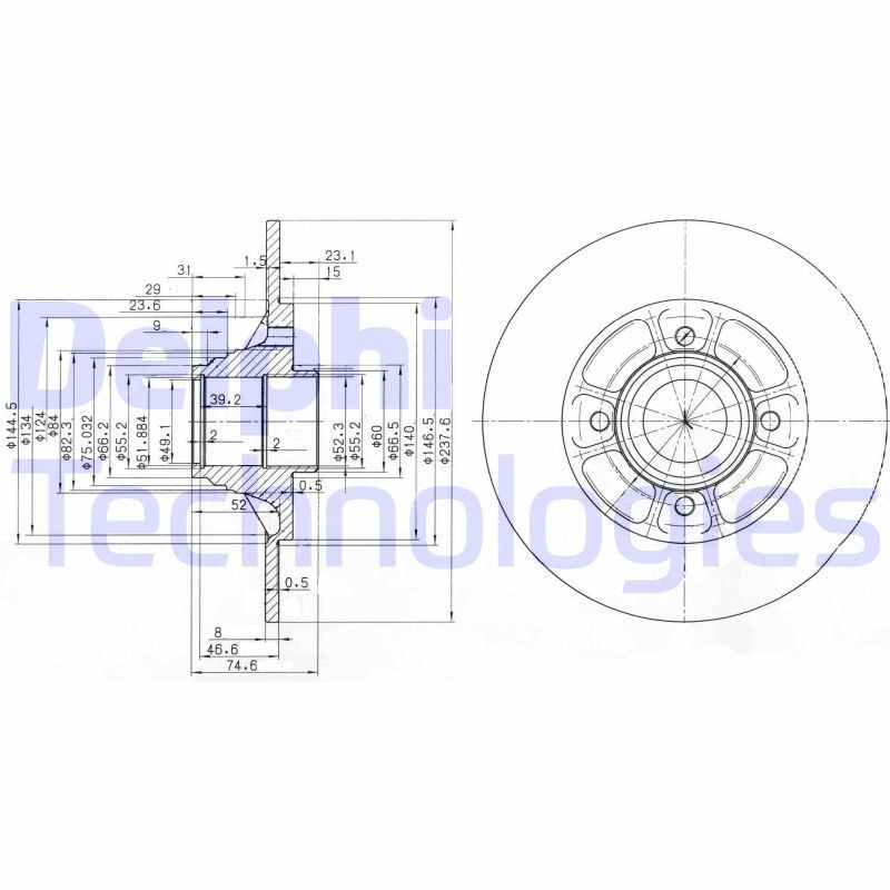 DELPHI BG2638: Piduriketas Ø: 238mm, täis, Ø: 238mm, koos rattakeskmega