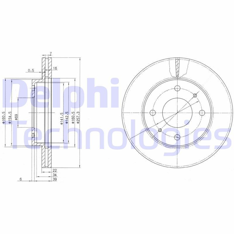 DELPHI BG2657: Piduriketas Ø: 257mm, õhutusega, Ø: 257mm, õlitatud