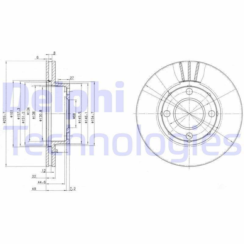 DELPHI BG2668: Piduriketas Ø: 256mm, õhutusega, Ø: 256mm, õlitatud