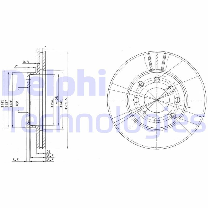 DELPHI BG2673: Piduriketas Ø: 240mm, õhutusega, Ø: 240mm, õlitatud