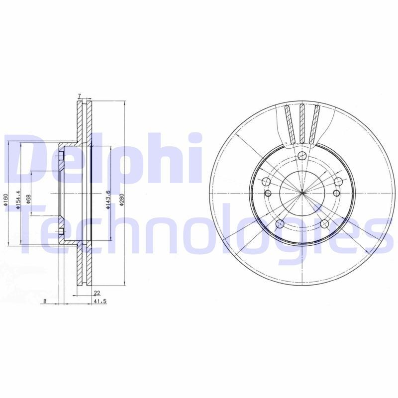 DELPHI BG2682: Stabdžių diskas Ø: 280mm, ventiliuojama, Ø: 280mm, padengta alyva