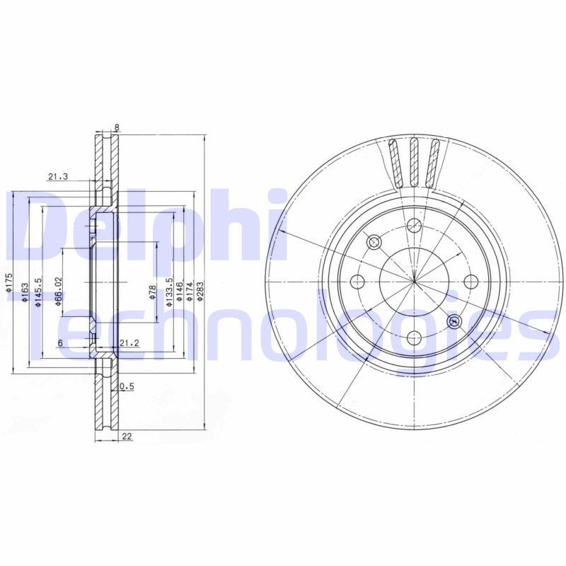 DELPHI BG2690: Piduriketas Ø: 283mm, õhutusega, Ø: 283mm, õlitatud