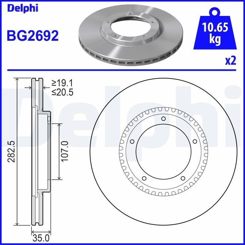 DELPHI BG2692: Piduriketas Ø: 283mm, õhutusega, Ø: 283mm, õlitatud
