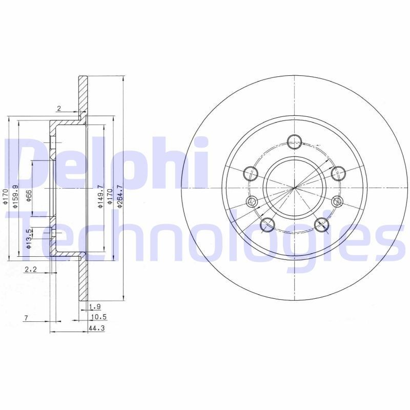 DELPHI BG2696: Piduriketas Ø: 265mm, täis, Ø: 265mm, õlitatud