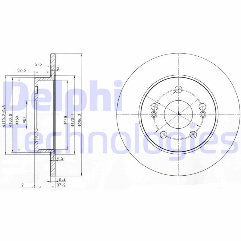 DELPHI BG2698: Piduriketas Ø: 265mm, täis, Ø: 265mm, õlitatud