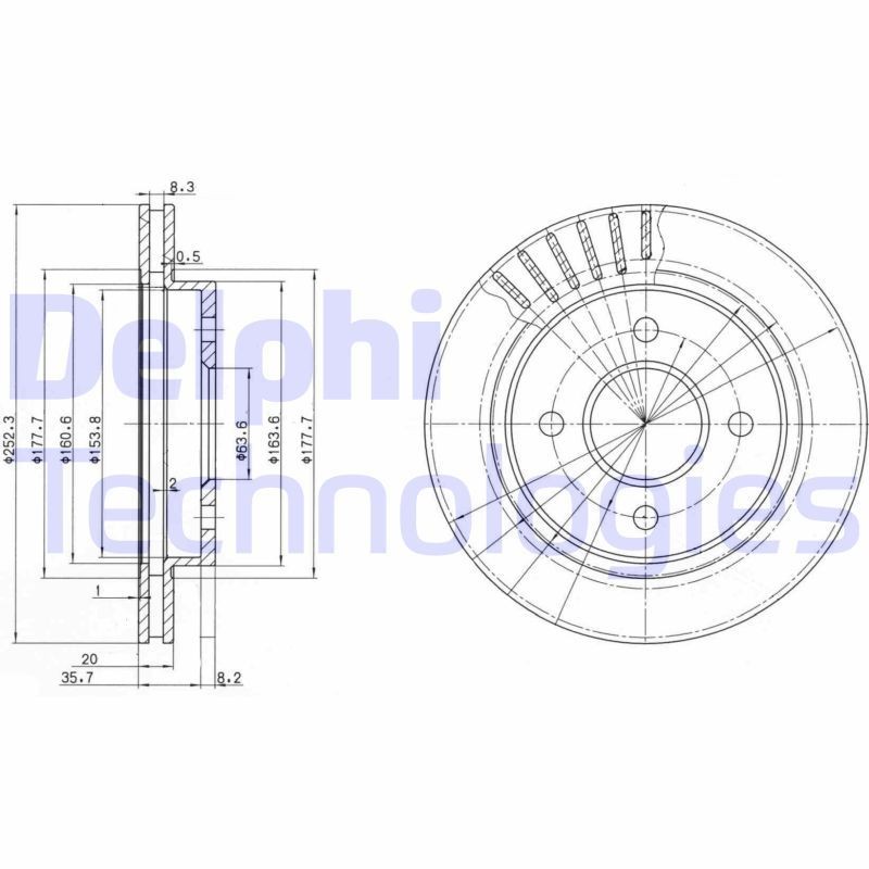 DELPHI BG2700: Piduriketas Ø: 253mm, õhutusega, Ø: 253mm, õlitatud