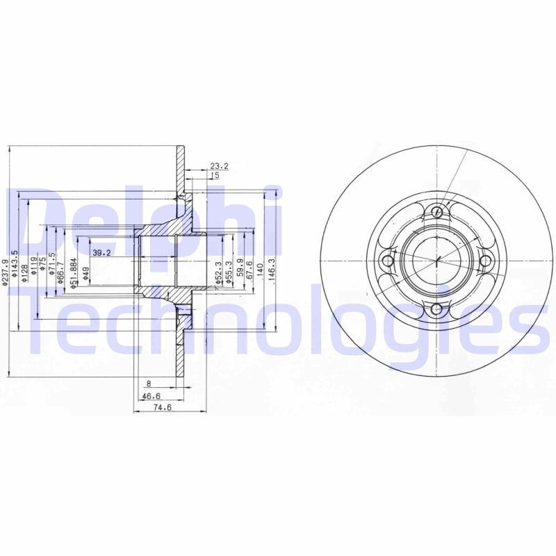 DELPHI BG2702: Piduriketas Ø: 238mm, täis, Ø: 238mm