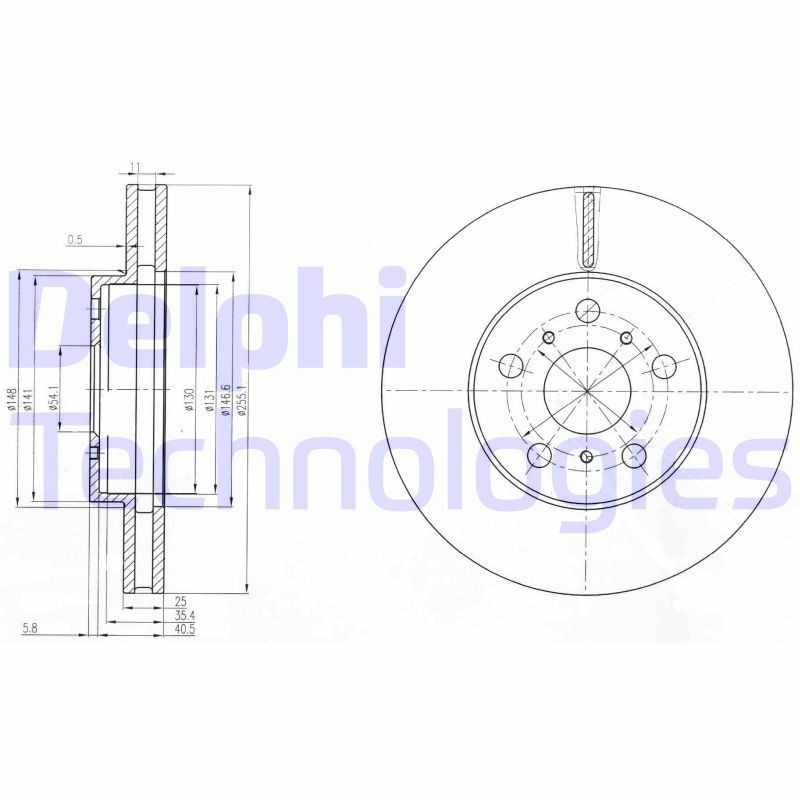 DELPHI BG2711: Piduriketas Ø: 255mm, õhutusega, Ø: 255mm, õlitatud
