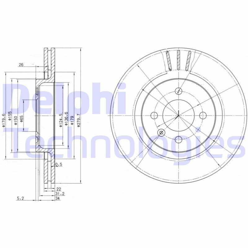 DELPHI BG2712: Piduriketas Ø: 280mm, õhutusega, Ø: 280mm, õlitatud