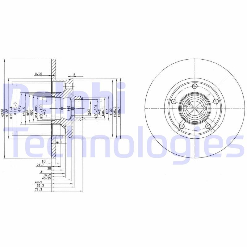 DELPHI BG2714: Piduriketas Ø: 226mm, täis, Ø: 226mm, õlitatud
