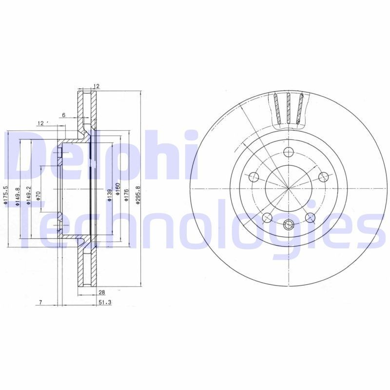 DELPHI BG2742: Piduriketas Ø: 296mm, õhutusega, Ø: 296mm, õlitatud