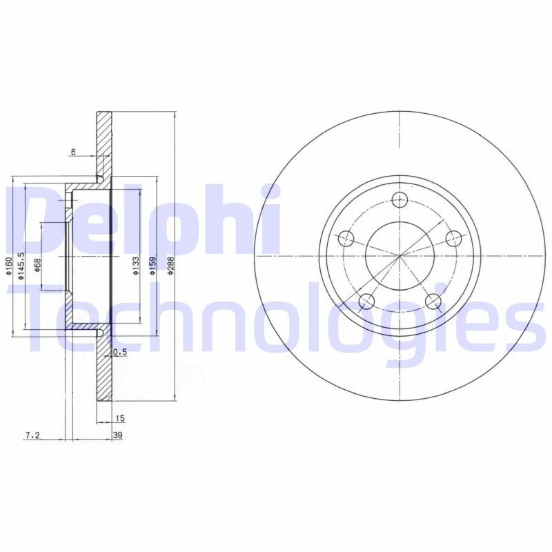 DELPHI BG2749: Piduriketas Ø: 288mm, täis, Ø: 288mm, õlitatud